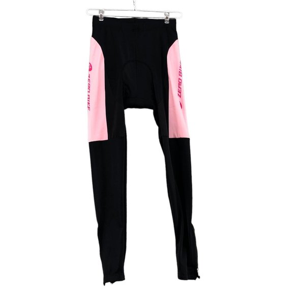 ZEROBIKE Womens Long Cycling Pants Silicone 3D Gel Padded Size S Black Pink Zip - Picture 1 of 11